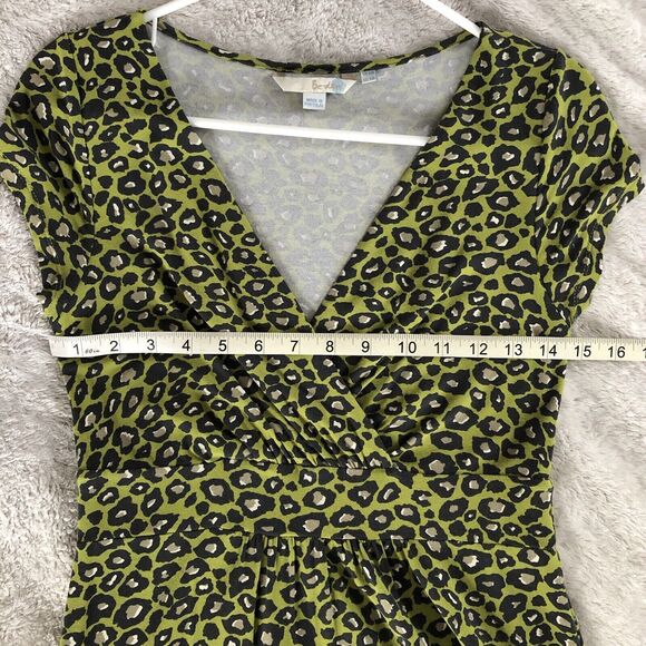 Boden Dress 6 Lime Green Leopard Print Stretchy Jersey Knit Knee Length Y2K - Picture 9 of 11